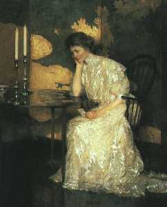 Painting of woman playing cards